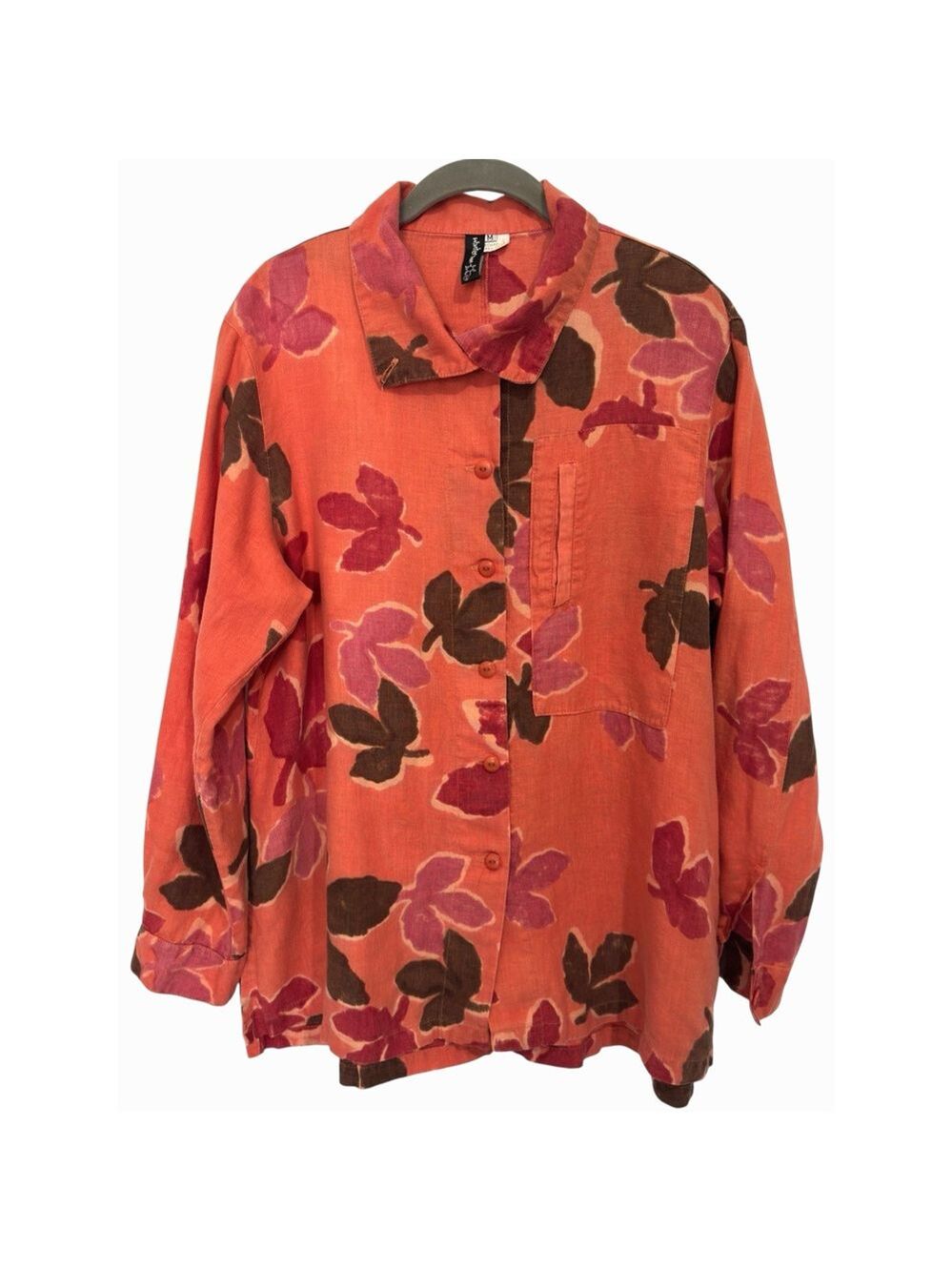 Winter Sun Art to Wear 100% Linen Leaves Floral Tunic/Jacket Lagenlook Sz M